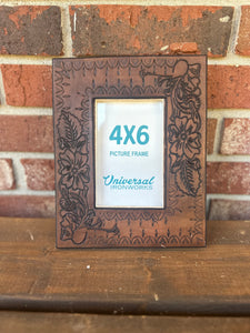 Custom Leather Hand Tooled Western Picture Frame 4x6"