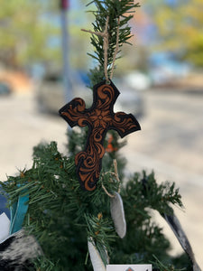 Tooled Leather Cross Ornament