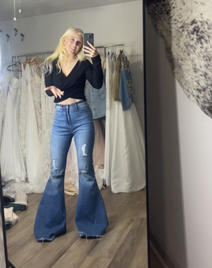High Rise Distressed Bell Bottoms